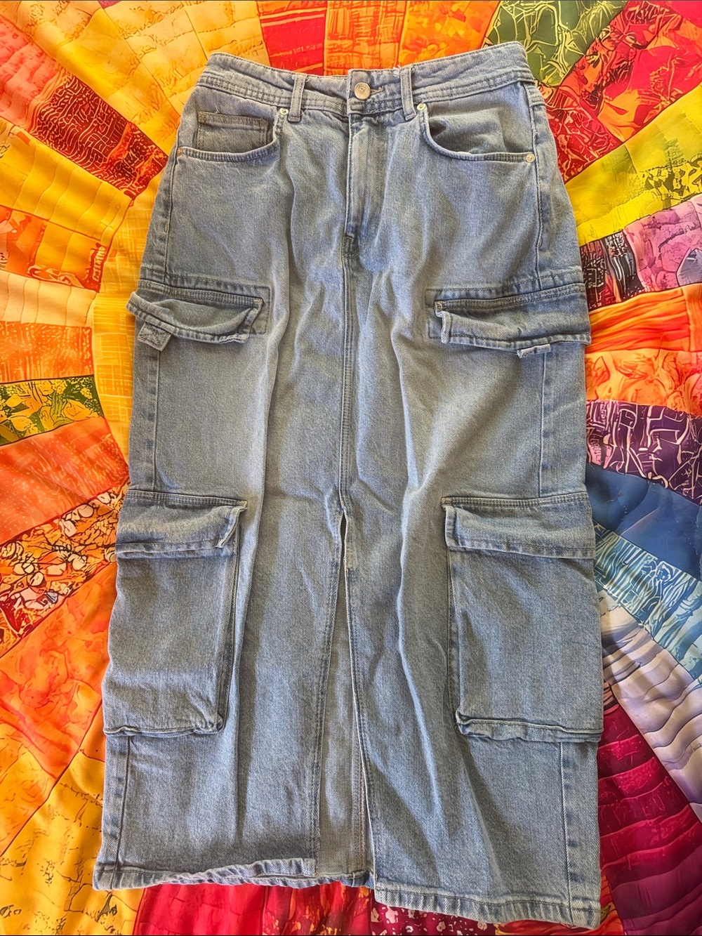 Light Blue Denim Cargo Skirt-Style Jeans Anthropology Pilcro